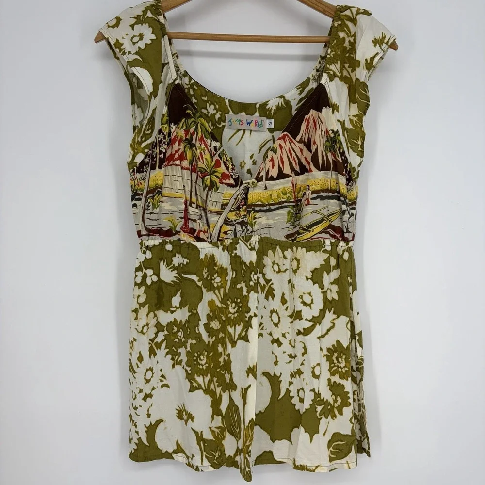 Jams World Hawaiian Babydoll Top S Vacation Beach Boho Floral Tropical Island